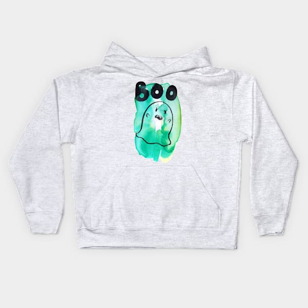 Boo - Green Watercolor Ghost Kids Hoodie by saradaboru